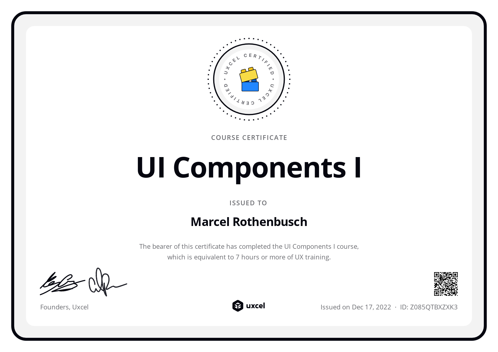 Marcel Rothenbusch's certificate